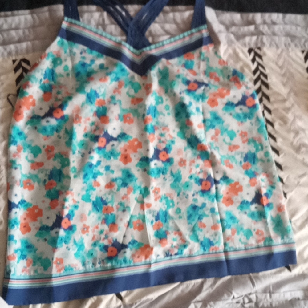 Blue and peach flower tank cami